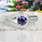 Load image into Gallery viewer, Silver Brilliance with Round Halo Blue Sapphire: An Enchanting Ring Design
