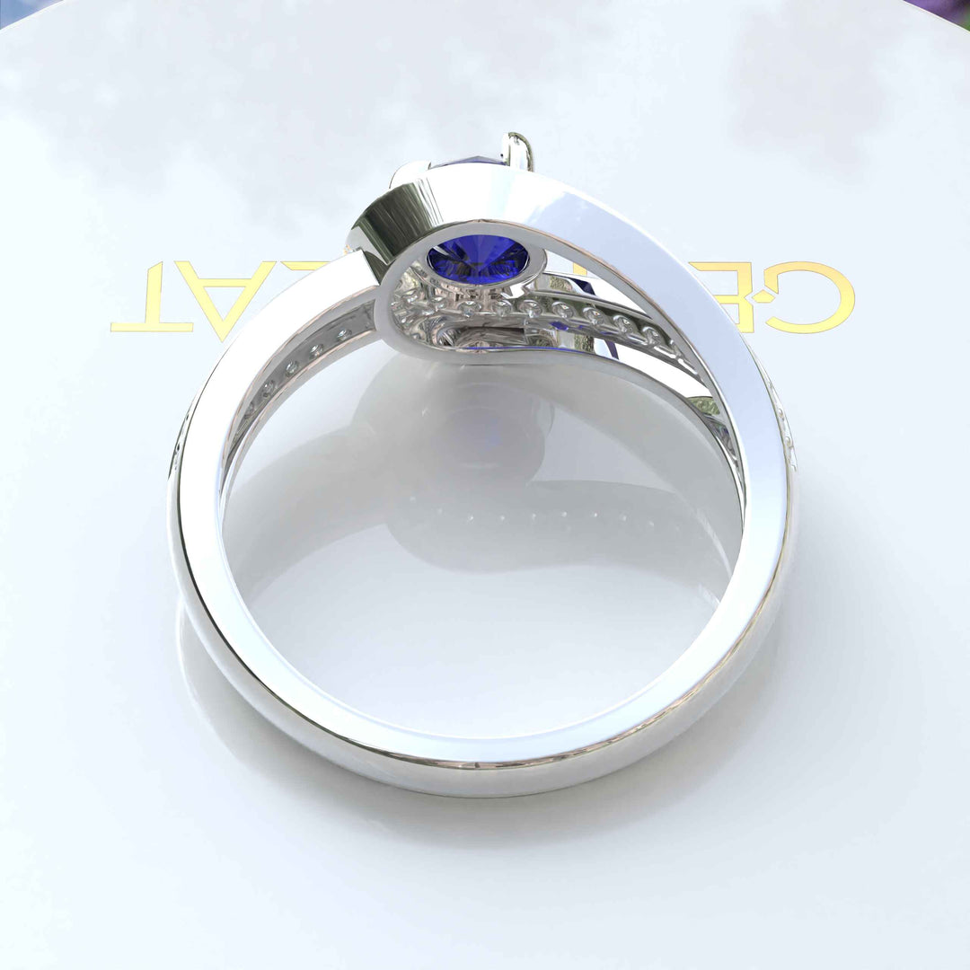 Silver Brilliance with Round Halo Blue Sapphire: An Enchanting Ring Design