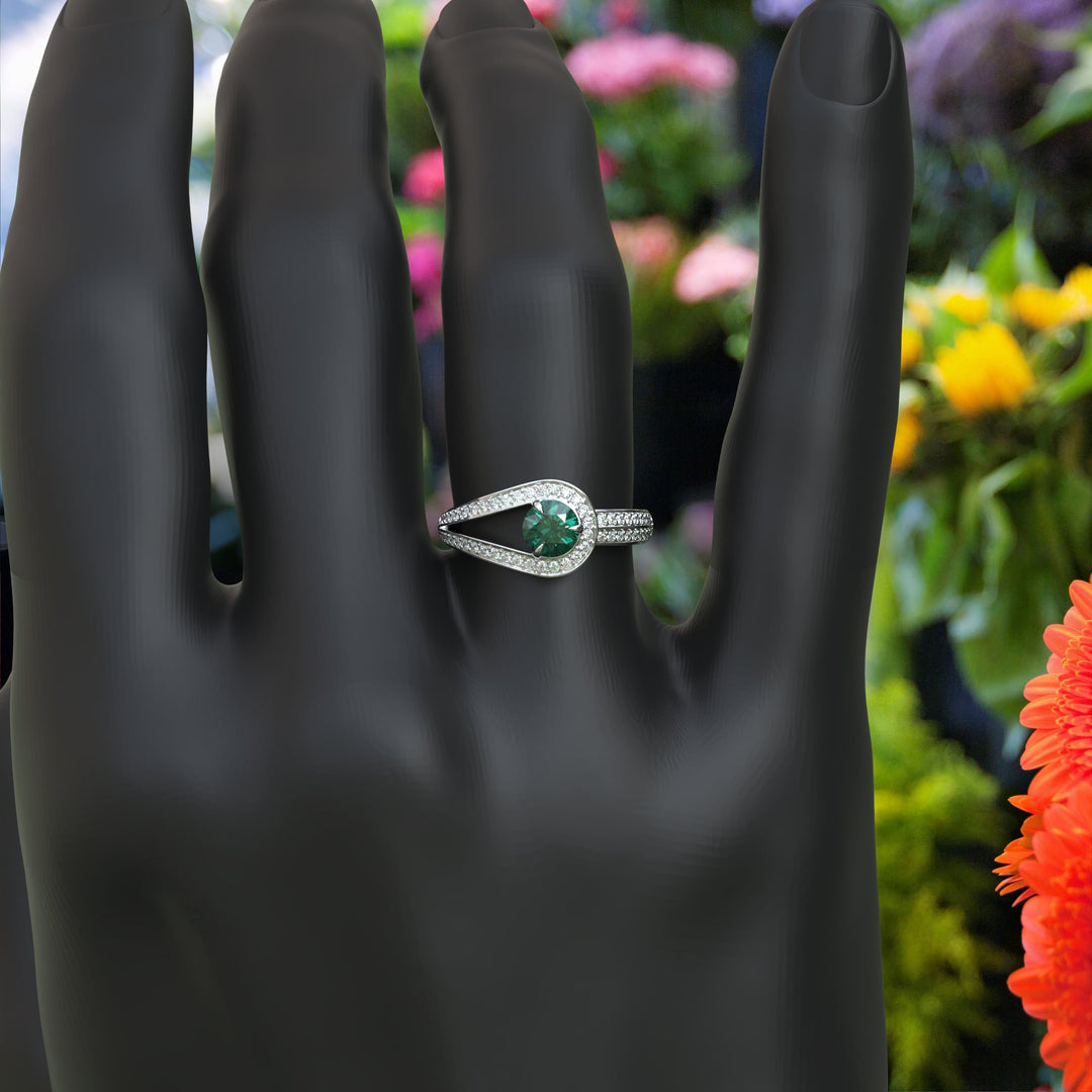 Verdant Elegance: Round Green Emerald Halo Ring