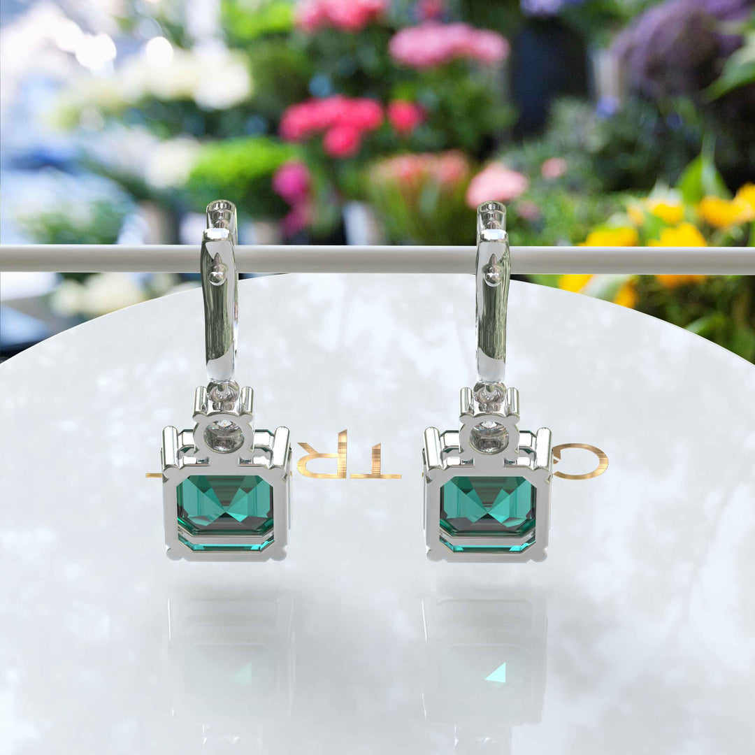 Green Harmony: Asscher Cut Emerald Earrings, Drop Styled.