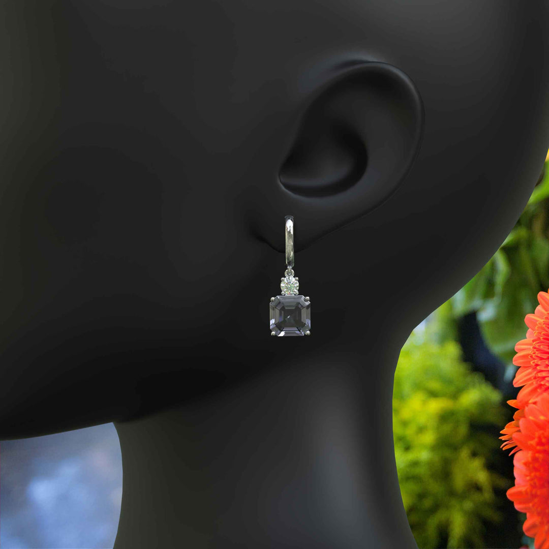 Elegant Echoes: Large 10.0ctw Asscher Cut Gray Moissanite Drop Earrings.