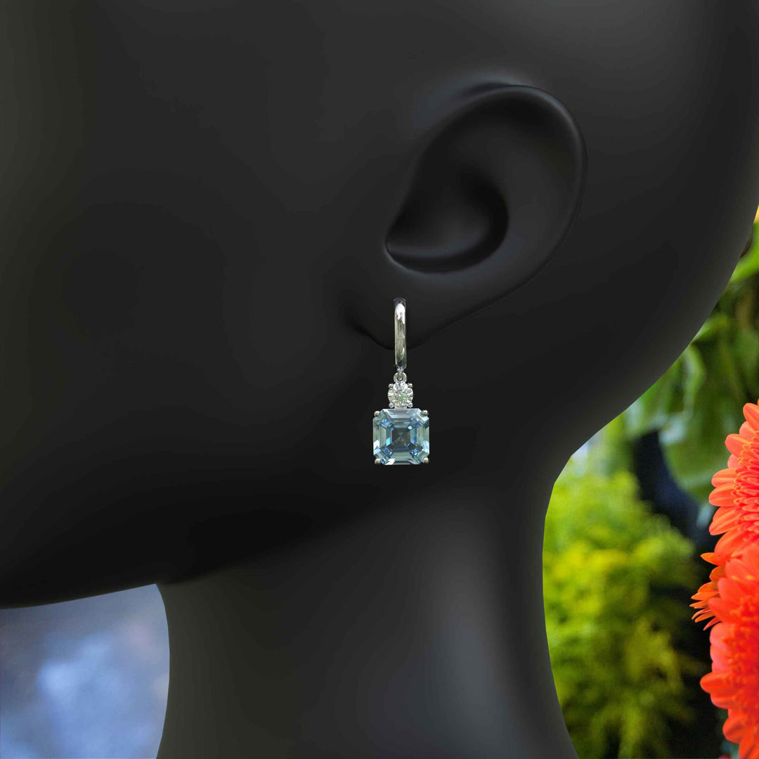 Blue Rhapsody: 10.0ct Asscher Cut Aquamarine Earrings in a Graceful Drop.