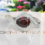 Load image into Gallery viewer, A Symphony in Red: Pear Cut Garnet Silver Halo Ring
