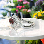 Load image into Gallery viewer, A Symphony in Red: Pear Cut Garnet Silver Halo Ring
