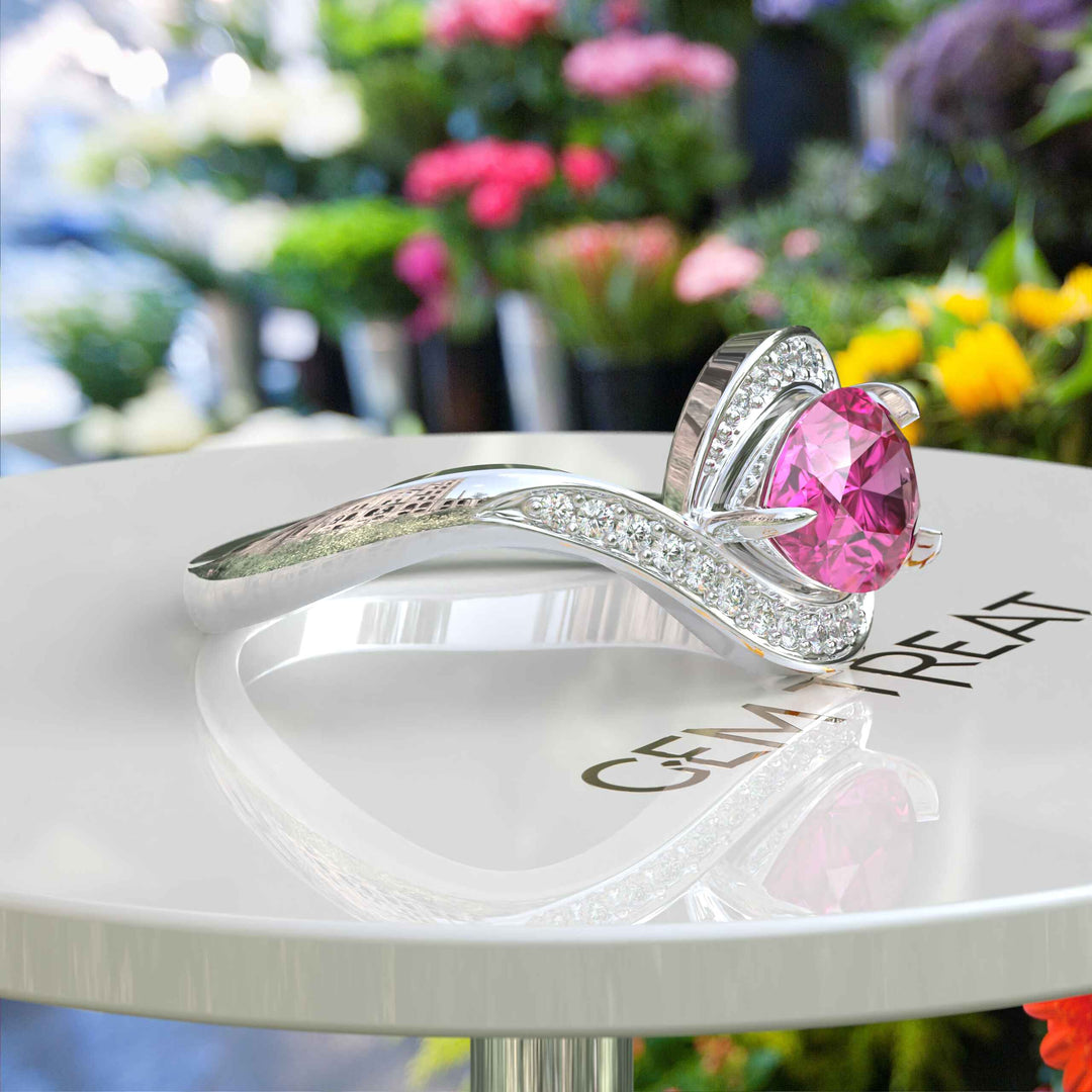 Elegance Redefined: Dive into the Halo Pear Cut Pink Sapphire Ring's Charm