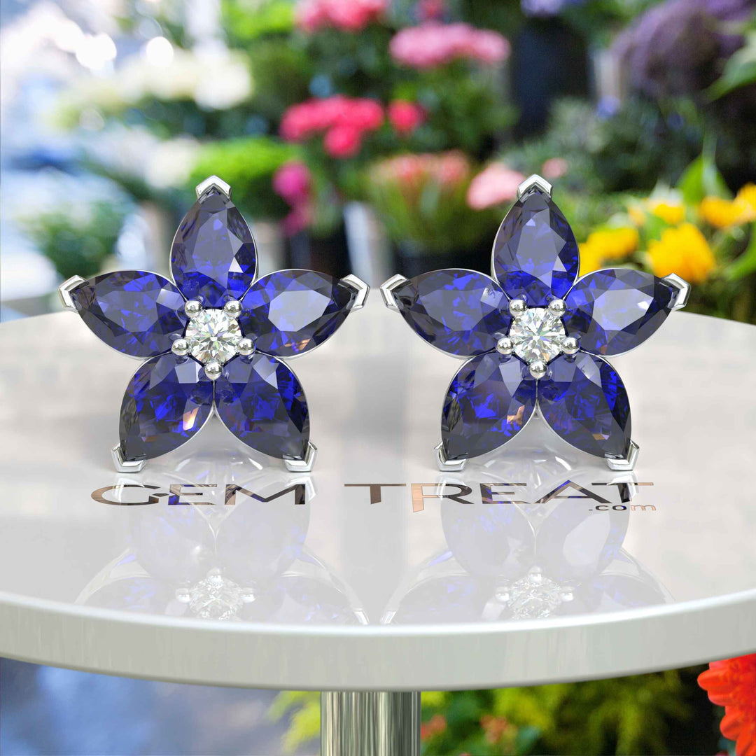 Starry Gaze: Blue Sapphire Pear Cut Cluster Earrings Brilliance