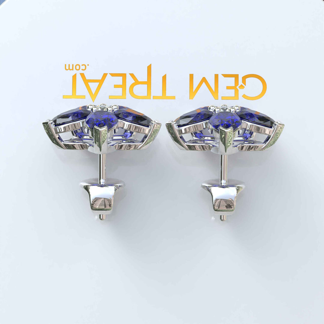 Starry Gaze: Blue Sapphire Pear Cut Cluster Earrings Brilliance