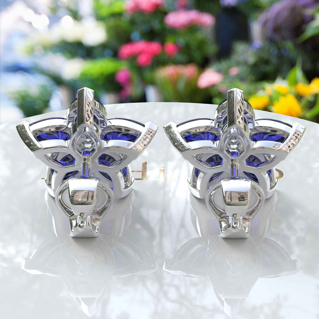 Starry Gaze: Blue Sapphire Pear Cut Cluster Earrings Brilliance