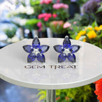 Load image into Gallery viewer, Starry Gaze: Blue Sapphire Pear Cut Cluster Earrings Brilliance
