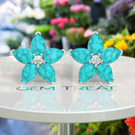 Load image into Gallery viewer, Azure Blossom: Pear Turquoise Gems in Elegant Floral Cluster Earrings.
