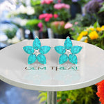 Load image into Gallery viewer, Azure Blossom: Pear Turquoise Gems in Elegant Floral Cluster Earrings.
