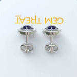 Load image into Gallery viewer, Twice the Gleam: Blue Sapphire Stud Earrings with Double Halo Design
