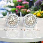 Load image into Gallery viewer, Golden Twilight: Champagne Moissanite Encased in Double Halo Stud Earrings
