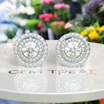 Load image into Gallery viewer, Celestial Glow: Colorless Moissanite Round Stud Earrings with Double Halo.
