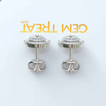 Load image into Gallery viewer, Celestial Glow: Colorless Moissanite Round Stud Earrings with Double Halo.
