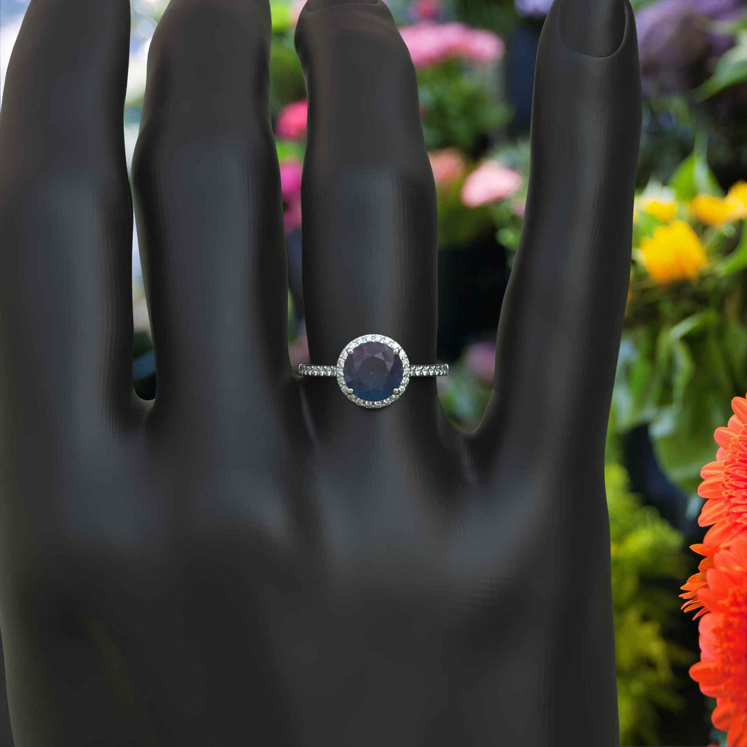 Nature's Palette Embodied: 2.0ct Round Alexandrite Halo Ring Radiates Color Shifts