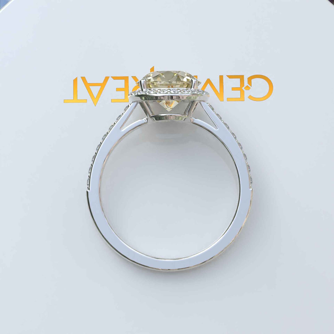 Celebrate Love with a Luminous 2ct Round Yellow Moissanite Halo Ring