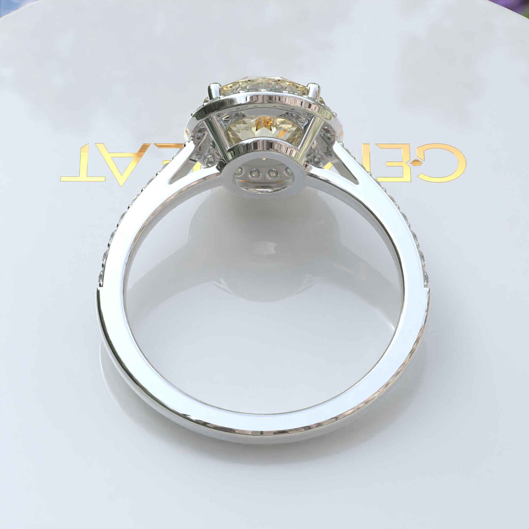 Celebrate Love with a Luminous 2ct Round Yellow Moissanite Halo Ring