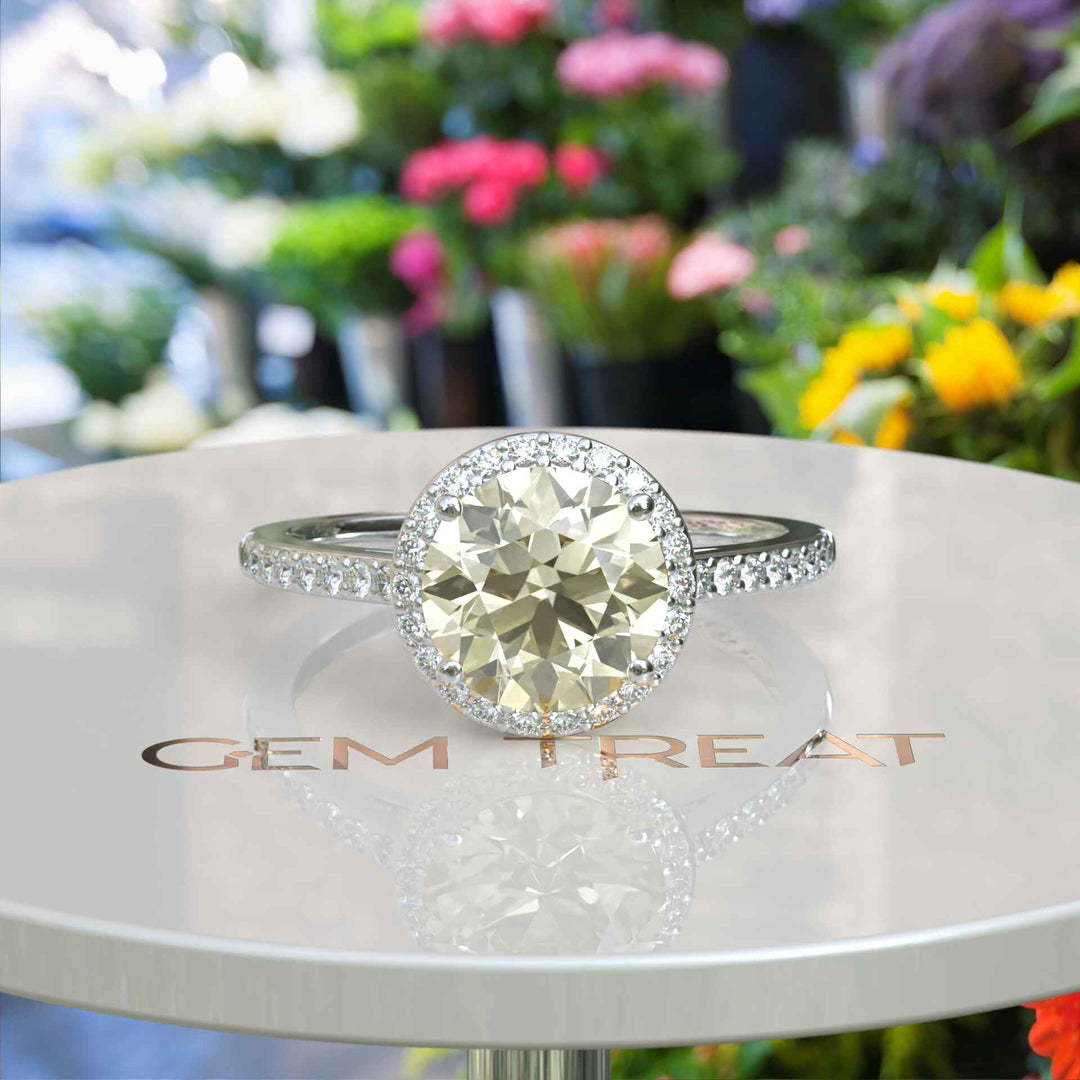 Celebrate Love with a Luminous 2ct Round Yellow Moissanite Halo Ring