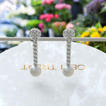 Load image into Gallery viewer, Classic Meets Sparkle: Pearl Drop Earrings with Moissanite Centerpiece.
