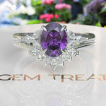 Load image into Gallery viewer, Nuptial Hues in Purple: Oval Amethyst Wedding Ring Set, Adorned by Marquise Side Gems
