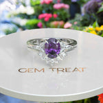 Load image into Gallery viewer, Nuptial Hues in Purple: Oval Amethyst Wedding Ring Set, Adorned by Marquise Side Gems
