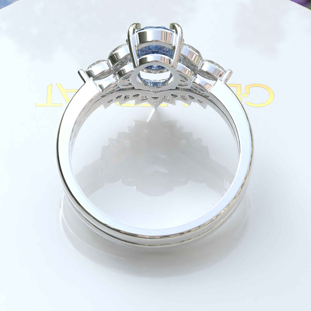 Elegance Redefined: Oval Blue Moissanite Ring Set & Marquise Moissanite Highlights