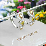 Load image into Gallery viewer, Sunkissed Gleam: Pear Citrine Hoop Earrings with Moissanite Crescent.
