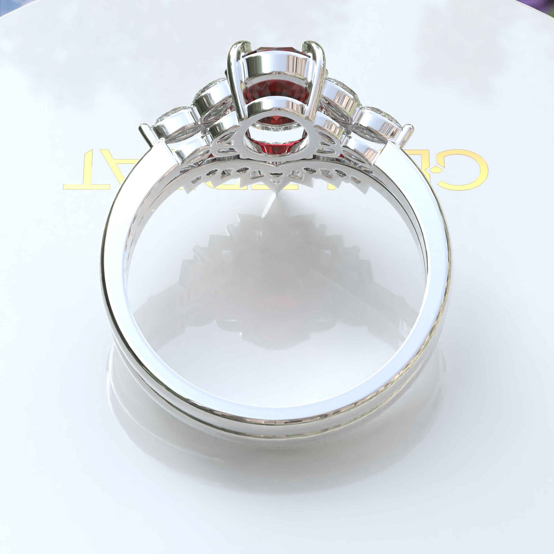 Oval Ruby Wedding Ring Set in Silver: Timeless Elegance for Your Special Day