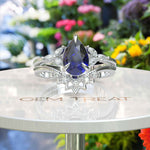 Load image into Gallery viewer, Timeless Love Story: Pear Blue Sapphire Wedding Set &amp; Marquise Moissanite Details
