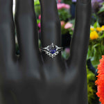 Load image into Gallery viewer, Timeless Love Story: Pear Blue Sapphire Wedding Set &amp; Marquise Moissanite Details
