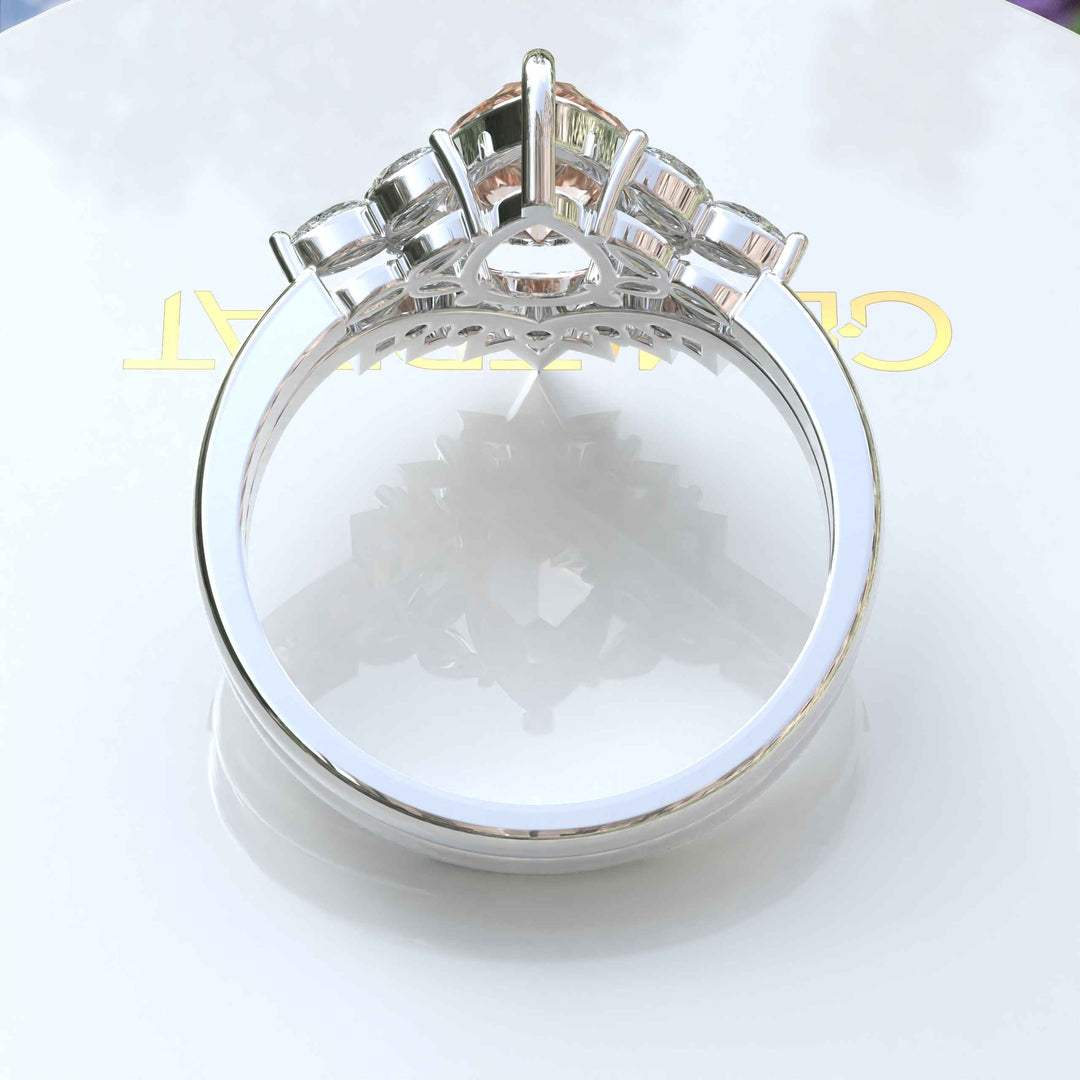 Timeless Elegance: Silver Wedding Set with Pear Cut Morganite, Perfect for Life's Beautiful Journey