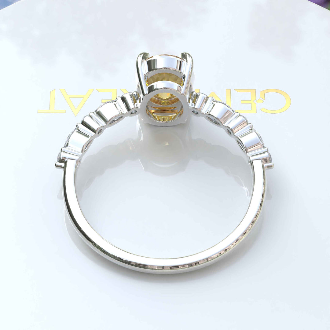 Sunny Elegance: Oval Yellow Sapphire Ring Adorned with Marquise Moissanite Accents