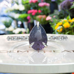 Load image into Gallery viewer, Gemstone Grace: Pear Alexandrite Ring Embellished with Marquise Moissanite Accents
