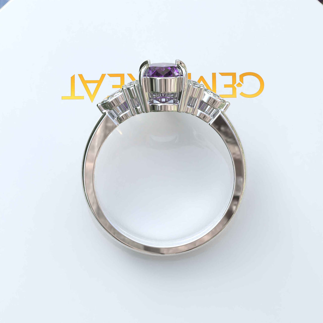 Purple Passion: Oval Amethyst Wedding Set with Delicate Marquise Accents