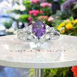 Load image into Gallery viewer, Purple Passion: Oval Amethyst Wedding Set with Delicate Marquise Accents
