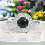 Load image into Gallery viewer, Elegant Radiance: Round Black Onyx Ring with Sparkling Halo Detail
