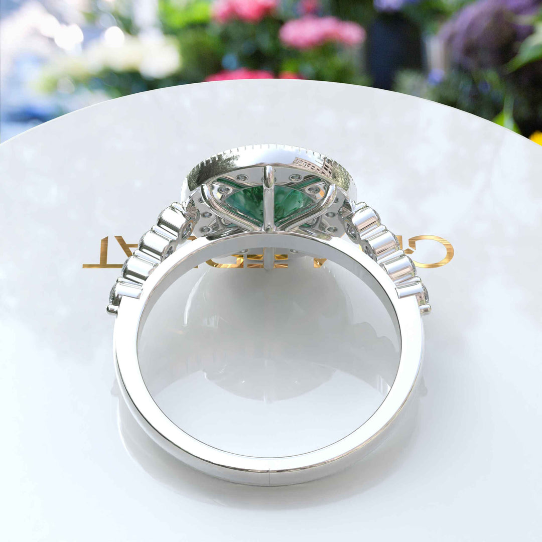 Majestic Moss Agate Centerpiece Ring with Radiant Moissanite Accents