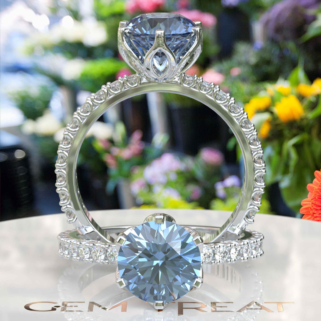 Iconic Beauty: Classic Round Blue Moissanite Ring for The Perfect Proposal