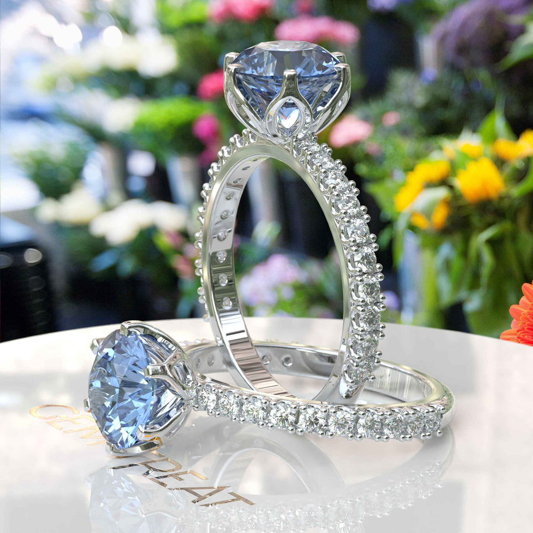 Iconic Beauty: Classic Round Blue Moissanite Ring for The Perfect Proposal