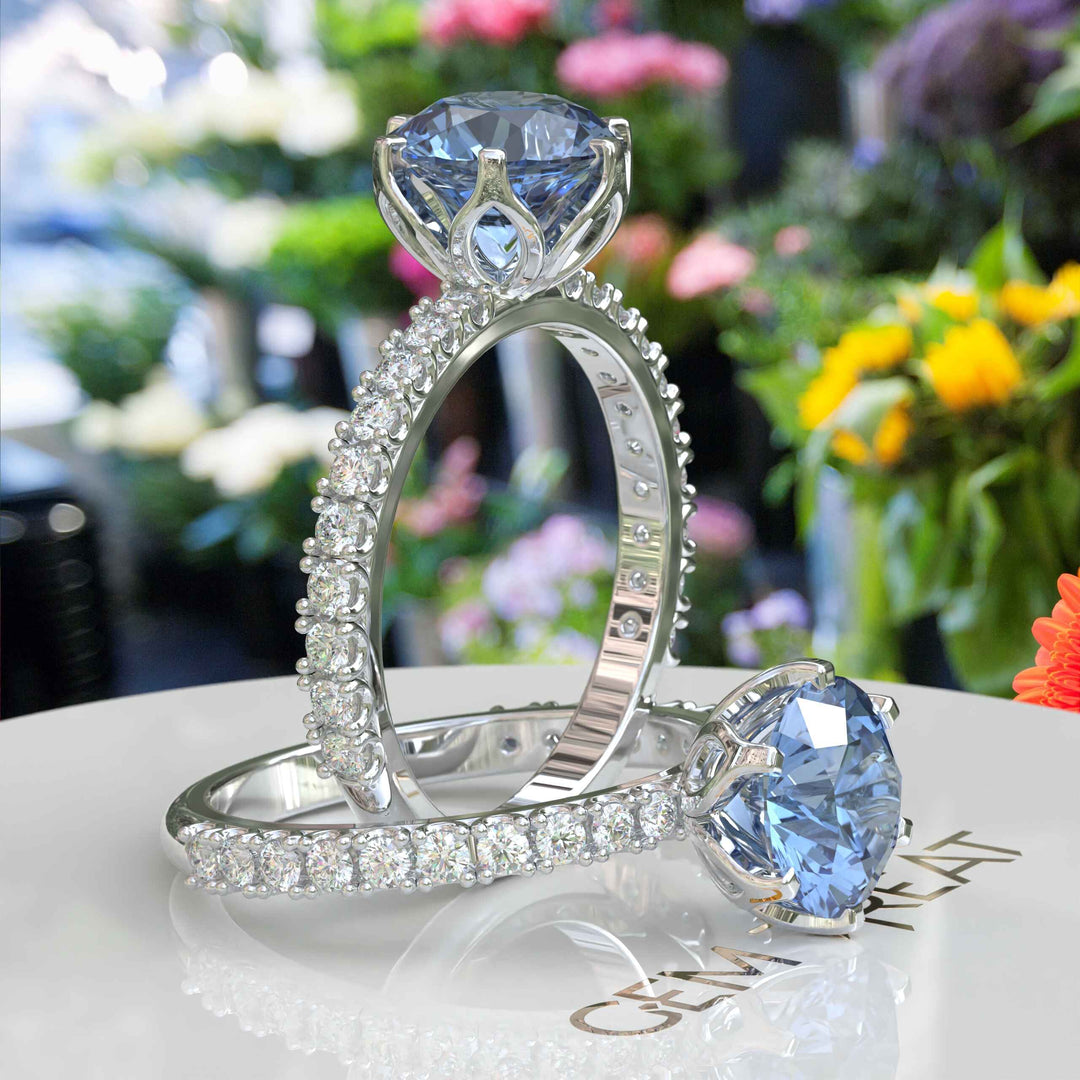 Iconic Beauty: Classic Round Blue Moissanite Ring for The Perfect Proposal