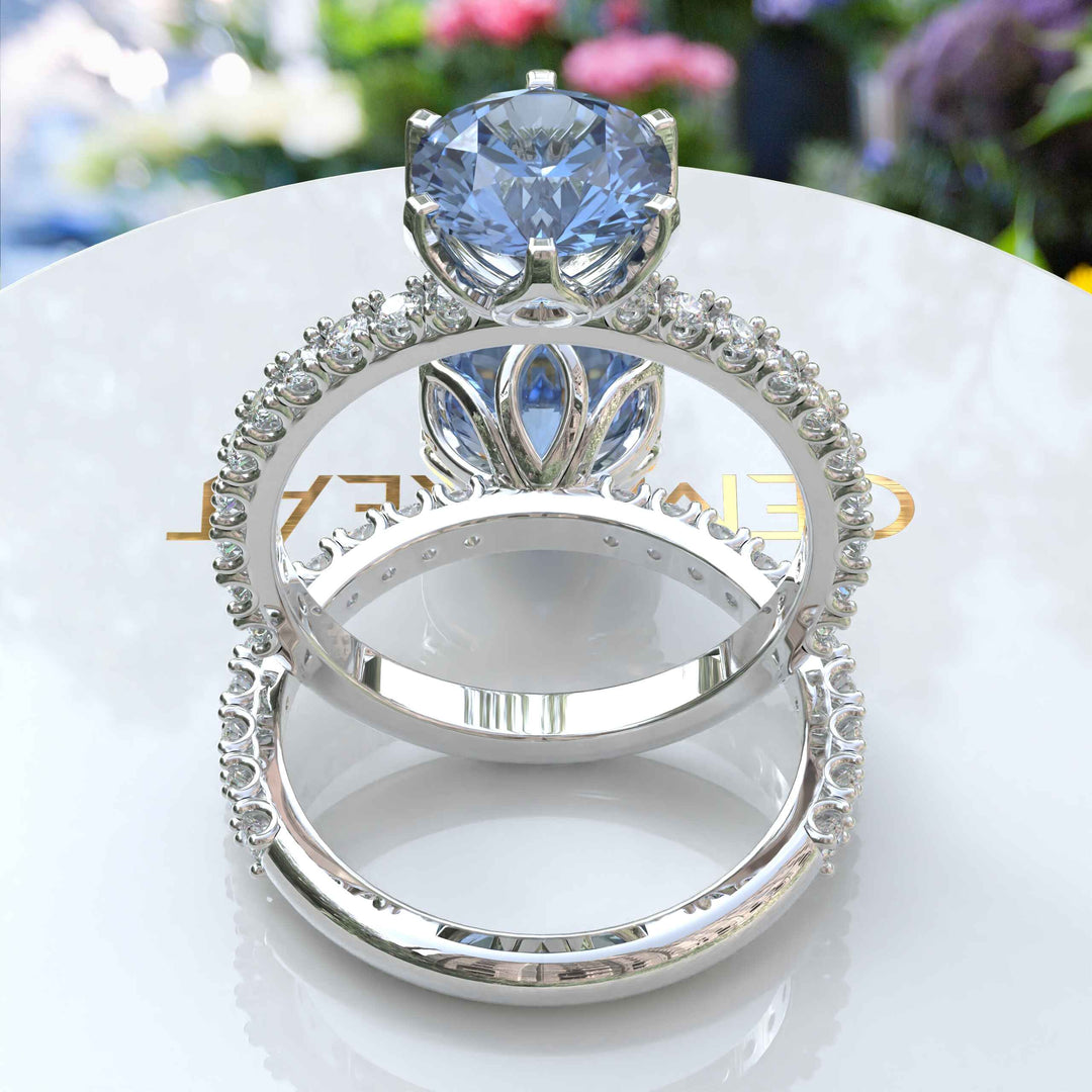 Iconic Beauty: Classic Round Blue Moissanite Ring for The Perfect Proposal