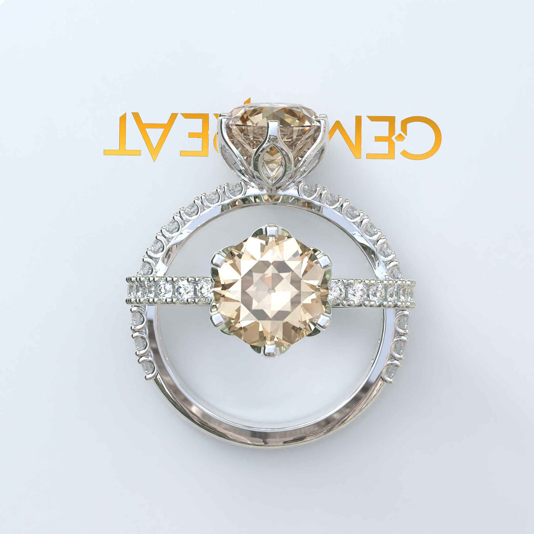 Golden Era Sparkle: Champagne Moissanite in Classic Old European Cut Engagement Ring