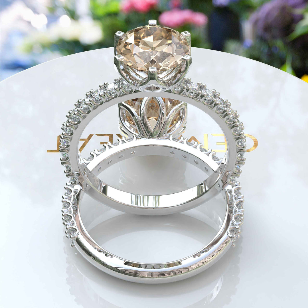 Golden Era Sparkle: Champagne Moissanite in Classic Old European Cut Engagement Ring