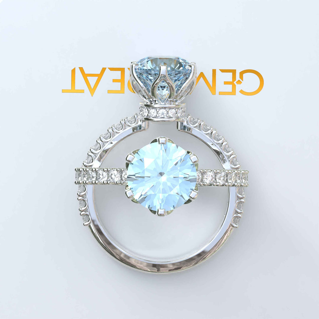 Elegant Round-Cut Aquamarine Under Halo Engagement Ring