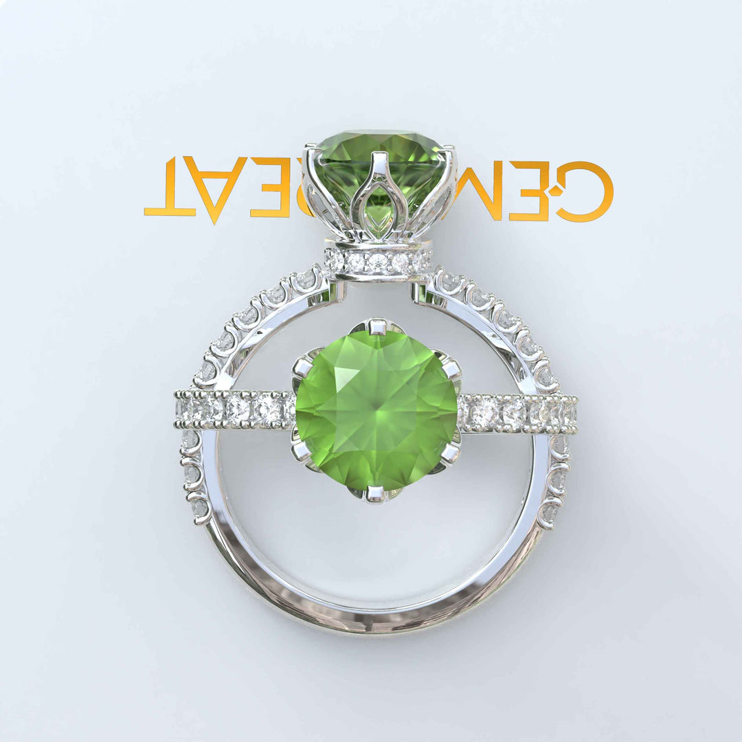 Classic Peridot Engagement Ring with Moissanite Under-Halo Sparkle