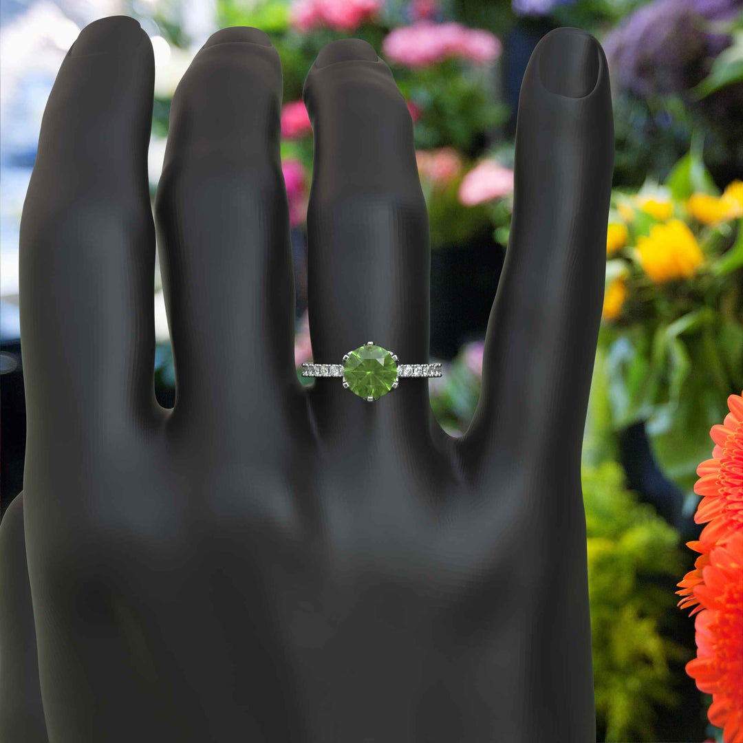 Classic Peridot Engagement Ring with Moissanite Under-Halo Sparkle