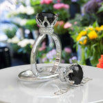 Load image into Gallery viewer, Striking Round Black Onyx Solitaire with Moissanite Under Halo Accents
