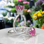 Load image into Gallery viewer, Moissanite Under Halo Kiss: Classic Pink Sapphire Ring Brilliance
