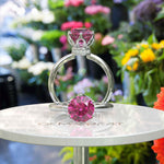 Load image into Gallery viewer, Moissanite Under Halo Kiss: Classic Pink Sapphire Ring Brilliance
